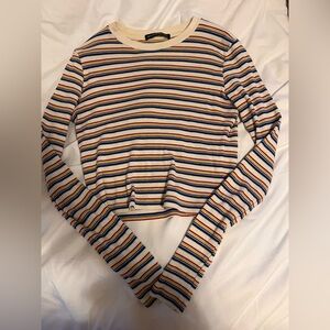 brandy melville cropped striped long sleeve top